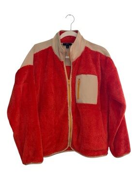 J. Crew Orange Teddy Jacket with Cream Chest Pocket